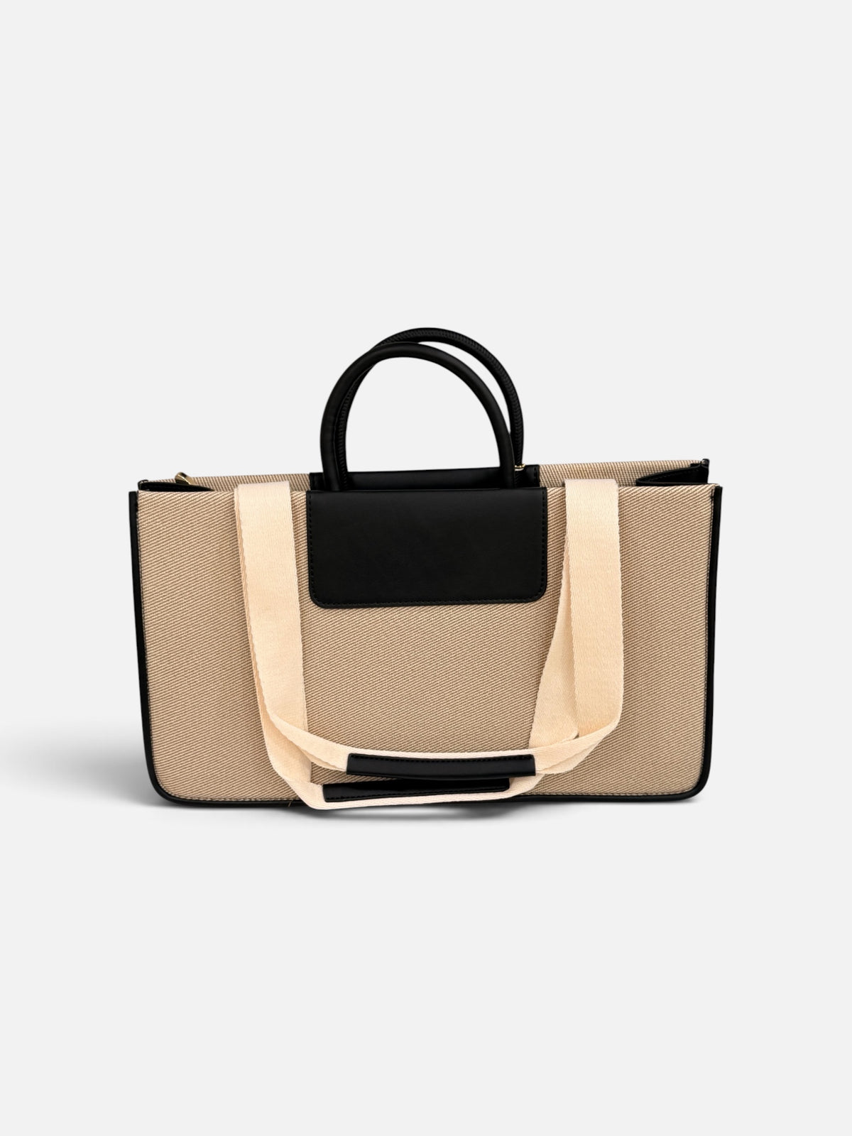 Beige Canvas Tote Bag with Mini Pouch