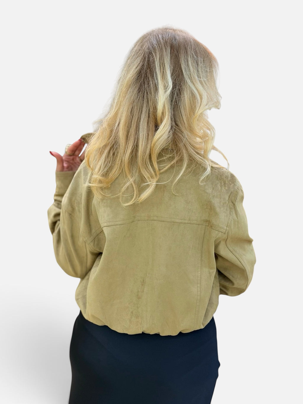 Sand Beige Suede-Look Bomber Jacket