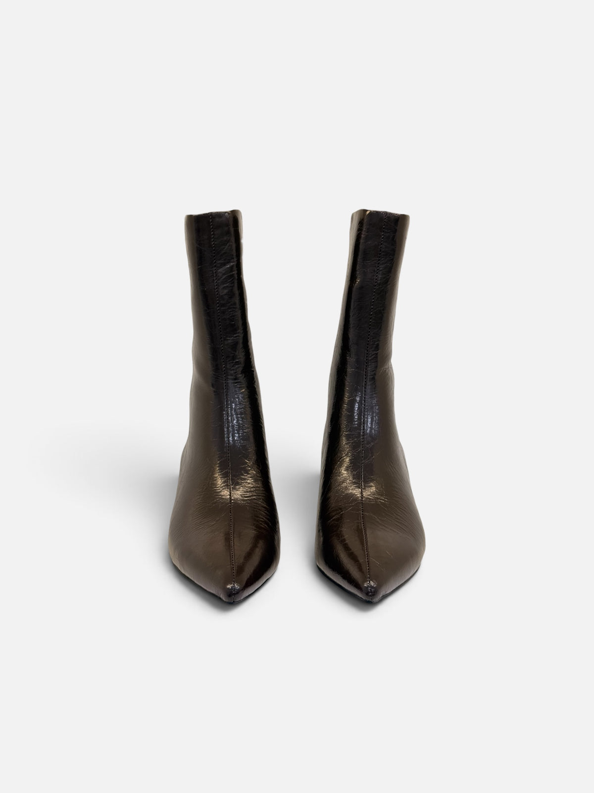 Dark Brown Leather Kitten-Heel Boots