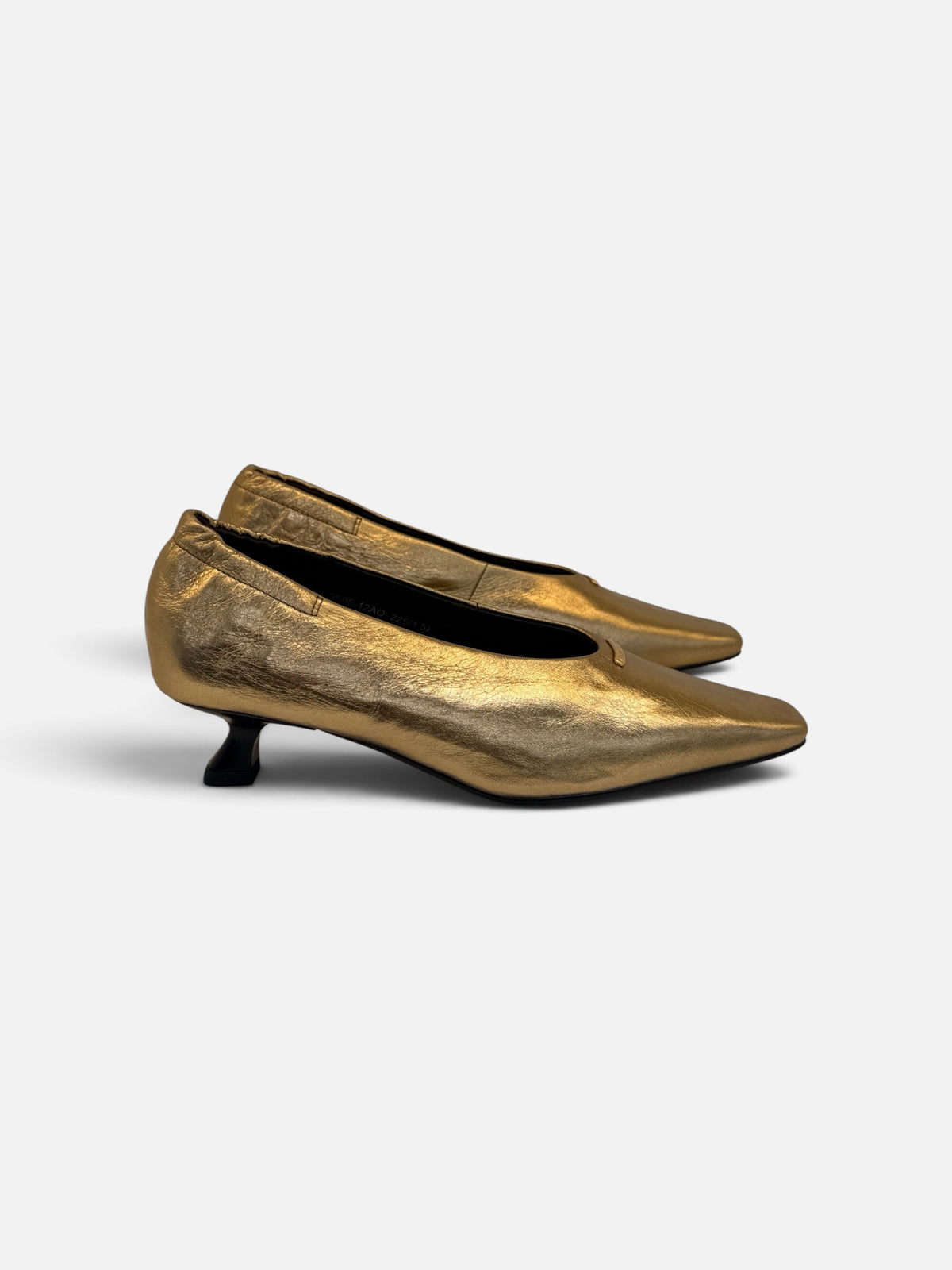 Metallic Gold Square-Toe Ballet Kitten Heels