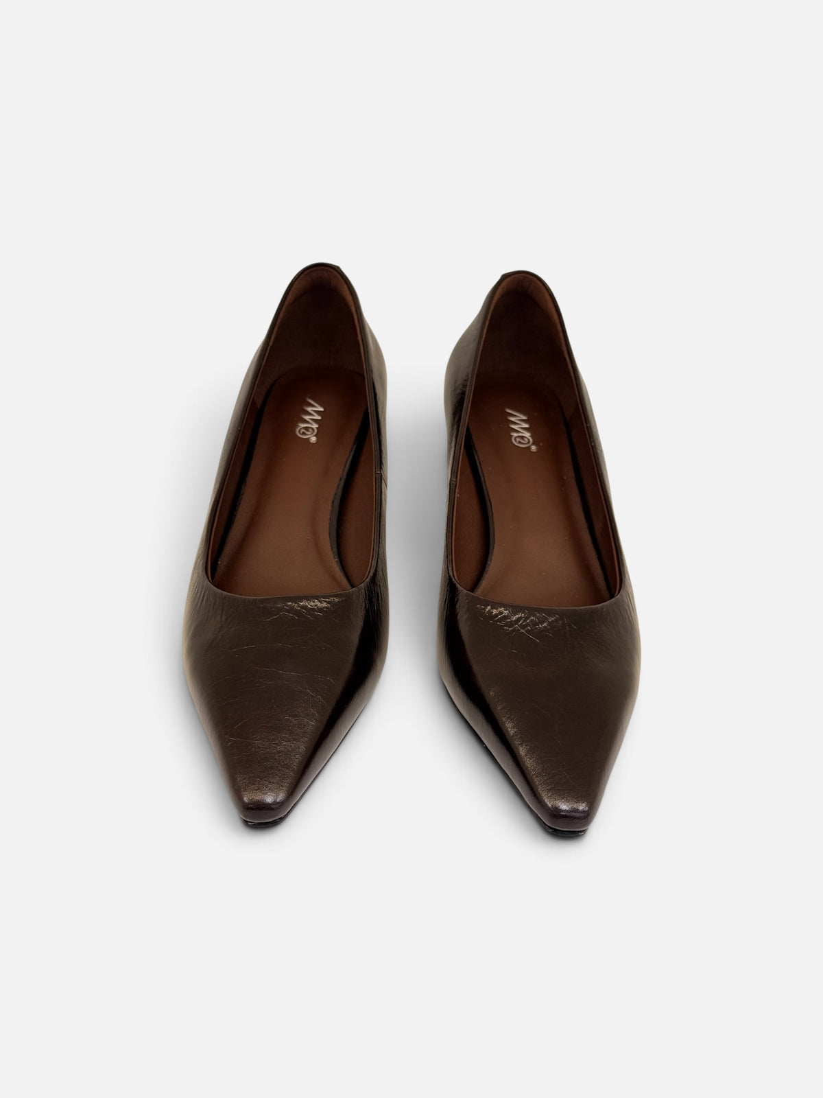 Dark Chocolate Pointed-Toe Kitten Heels