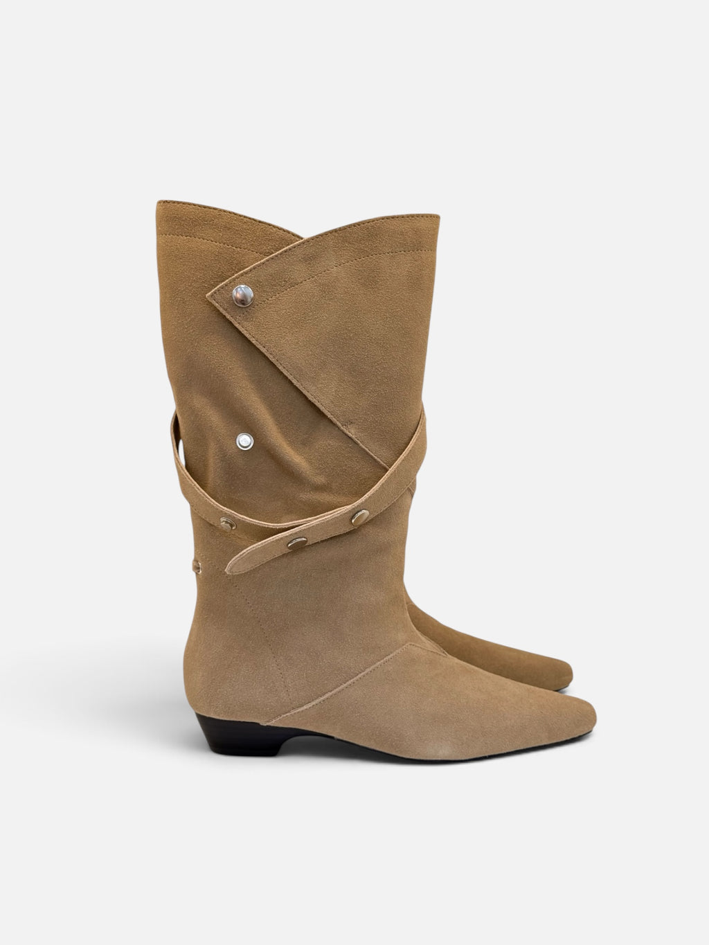 Beige Suede Slouchy Mid-Calf Boots