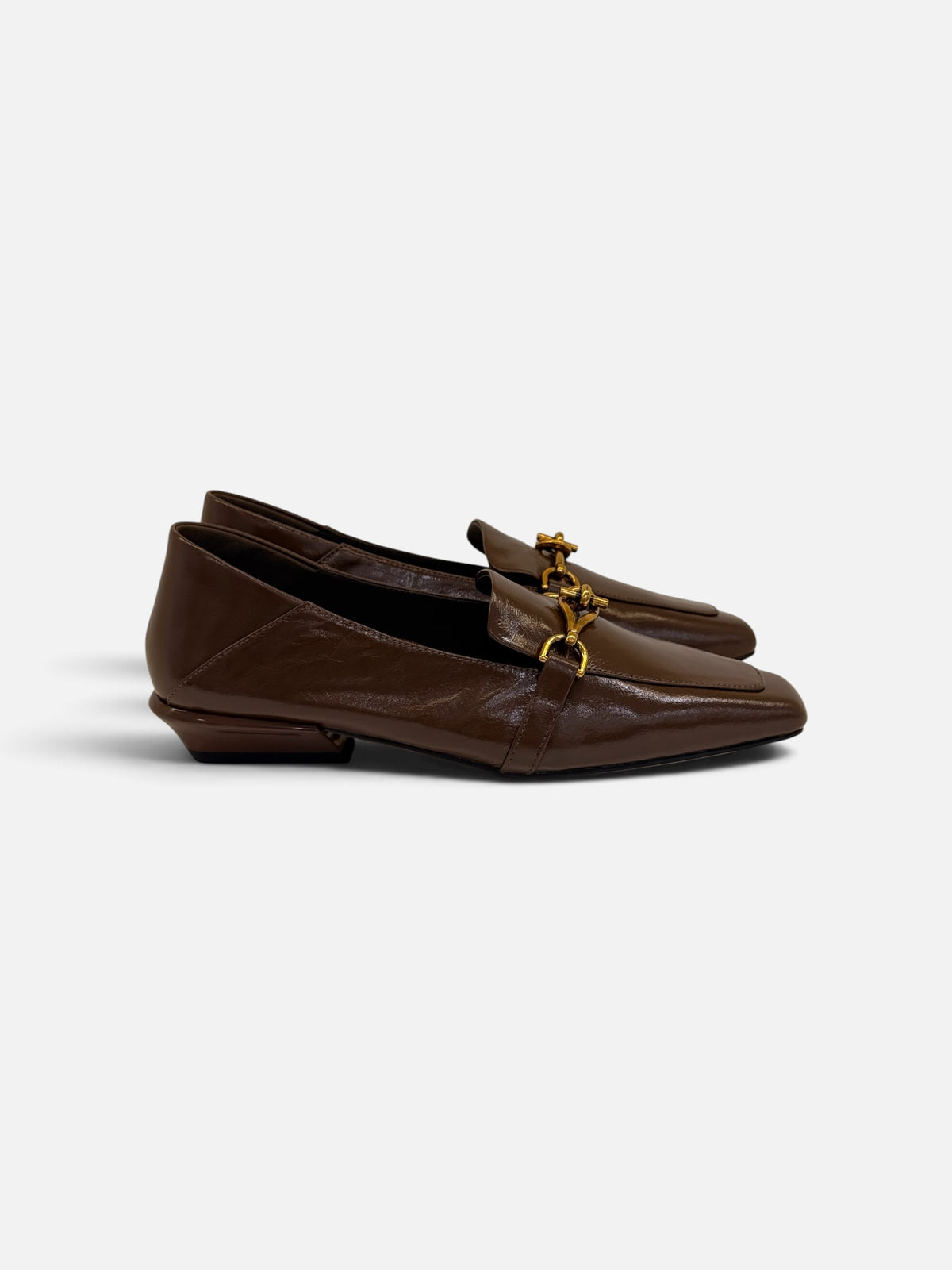 Classic Dark Brown Leather Flat Loafers with Gold Hardware