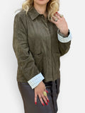 Olive Green Suede Jacket with Ledger Check Cuffs