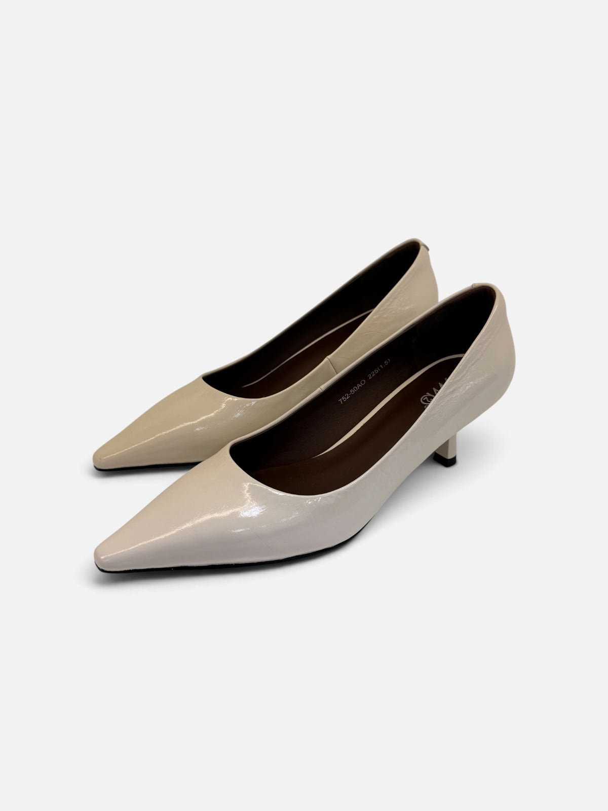 Minimalist Cream Patent Low-Heel Court Shoes