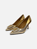 Metallic Gold Pumps with Crystal Buckle