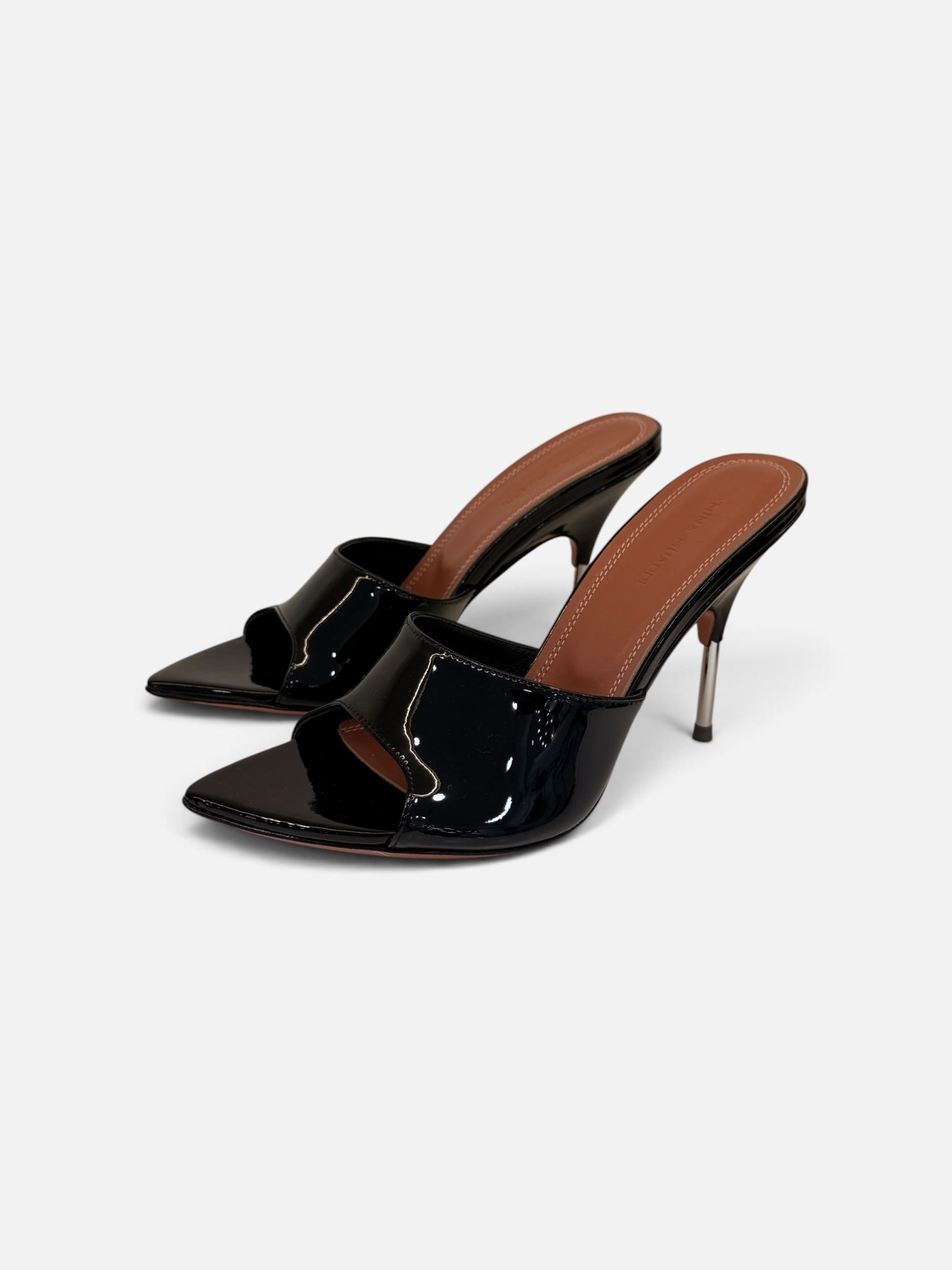 Black Patent Leather Pointed-Toe Mule Heels