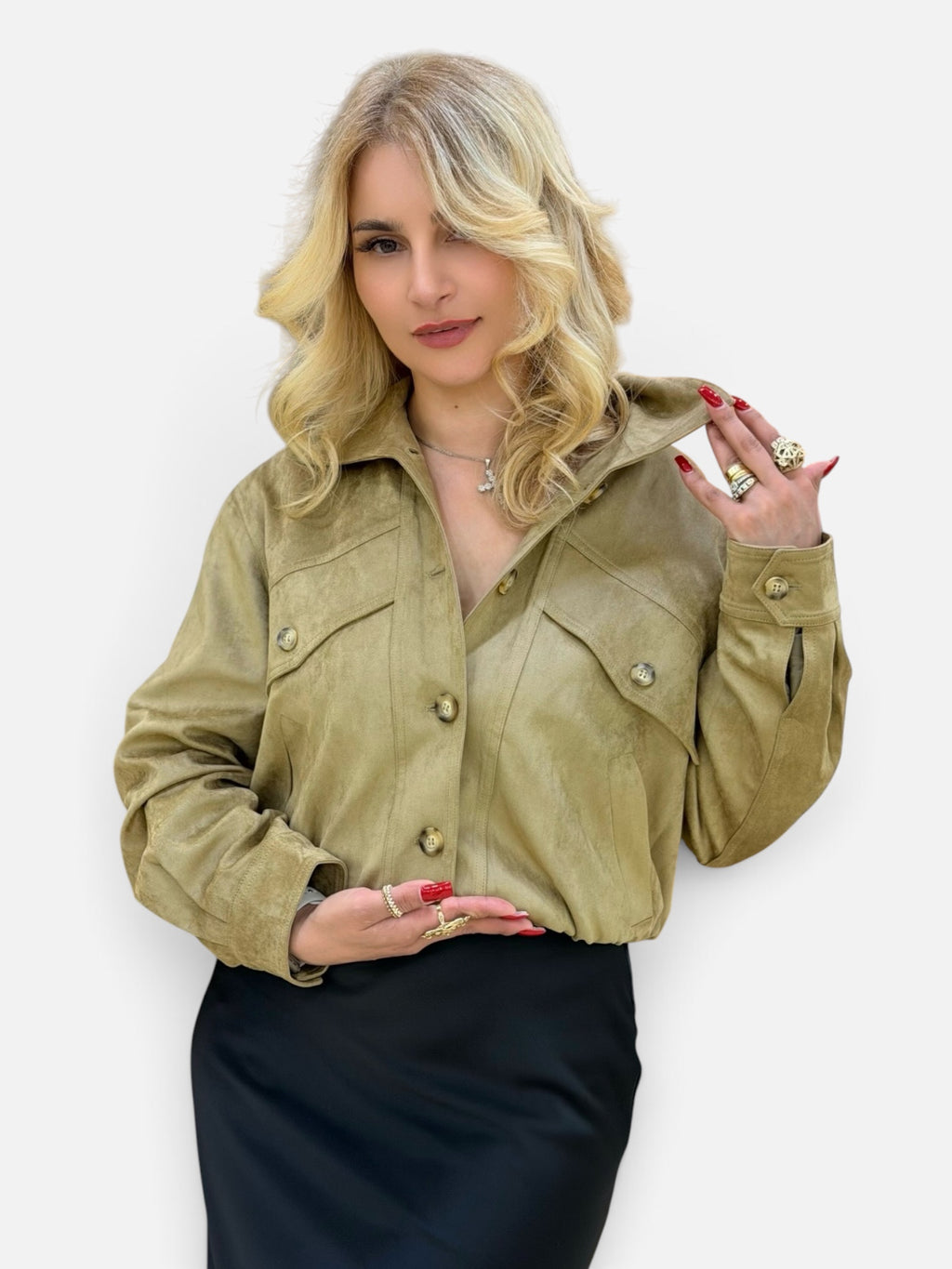 Sand Beige Suede-Look Bomber Jacket