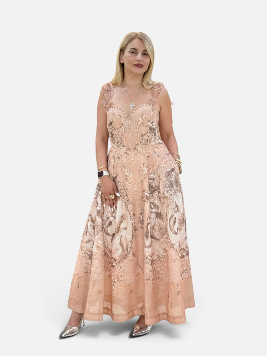 Blush Renaissance Print Maxi Dress