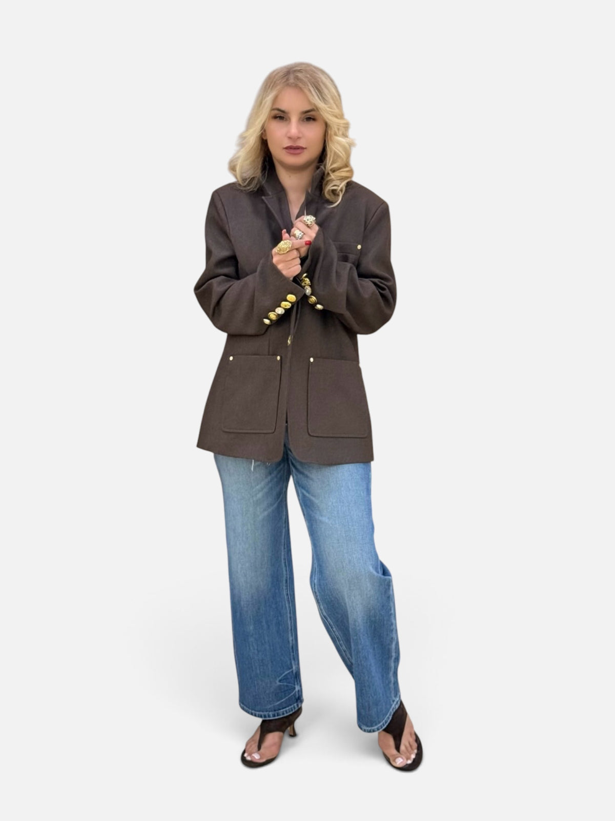 Brown Blazer with Gold Buttons