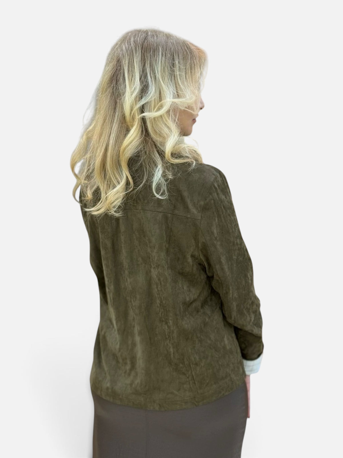 Olive Green Suede Jacket with Ledger Check Cuffs
