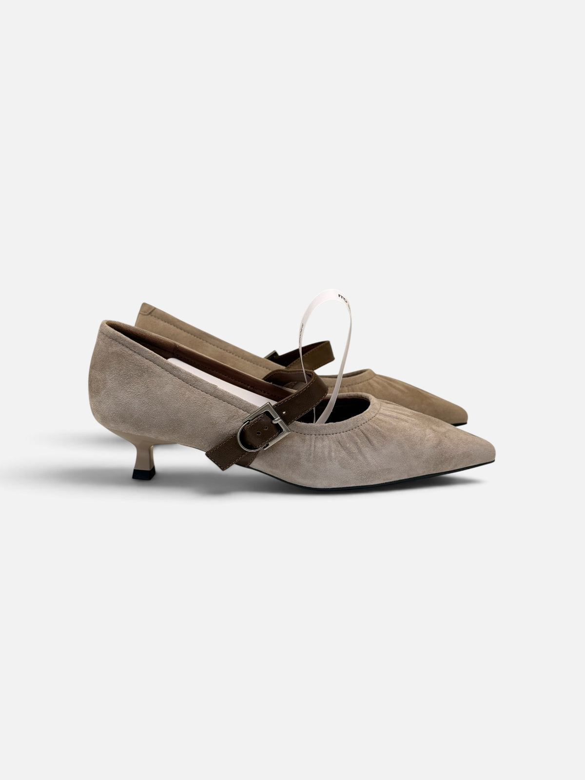 Beige Suede Mary Jane Kitten Heels