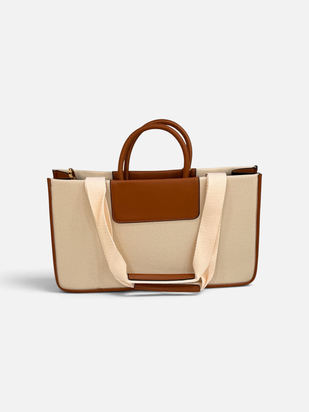 Beige Canvas Tote Bag with Mini Pouch