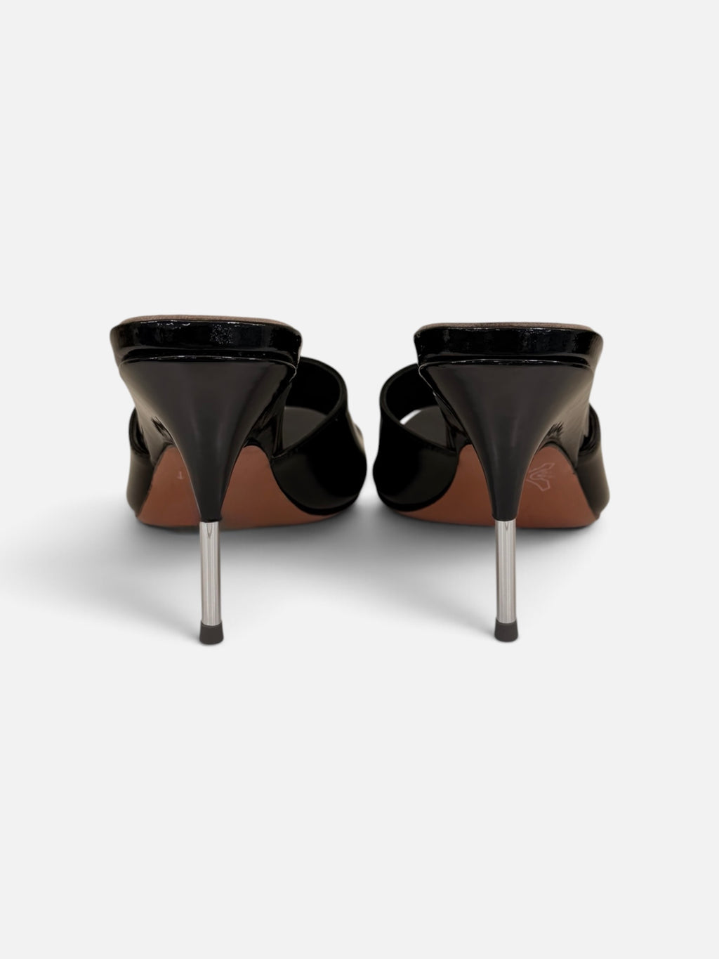 Black Patent Leather Pointed-Toe Mule Heels