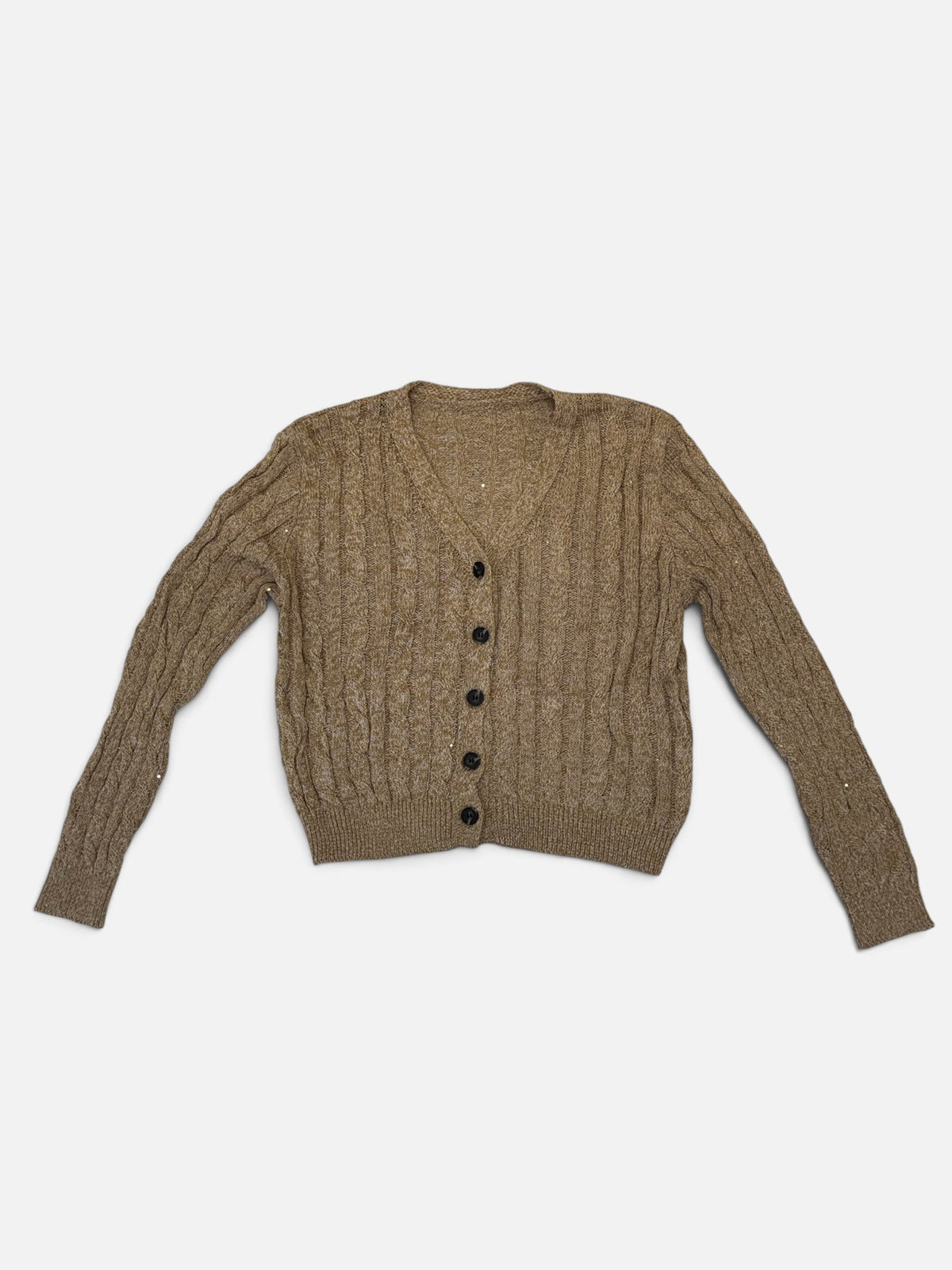Sequin-Fleck Cable-Knit Cardigan