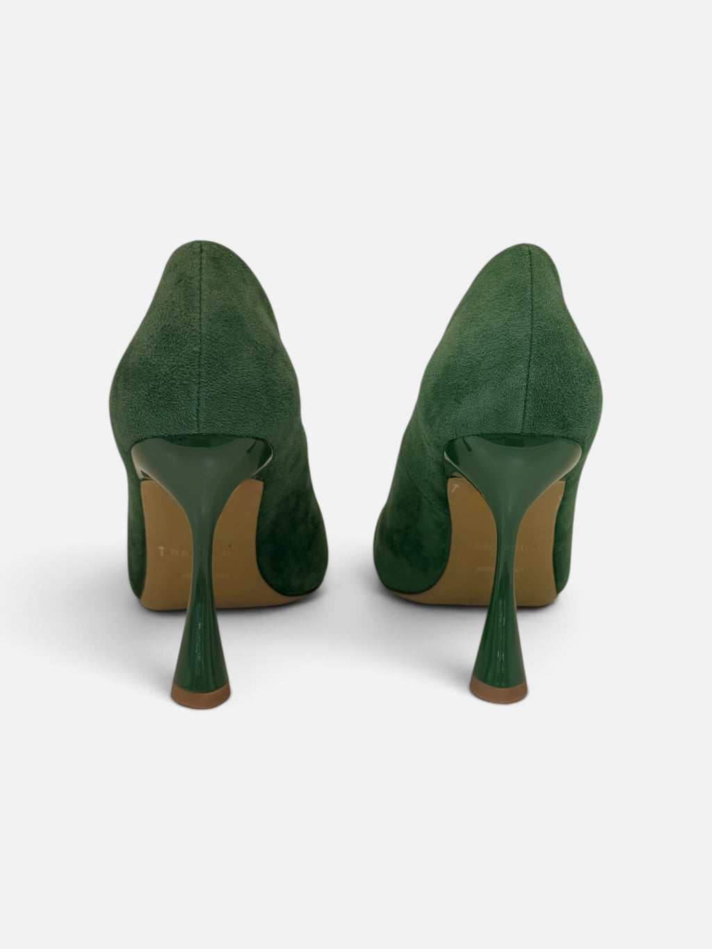 Green Suede Square-Toe Pumps