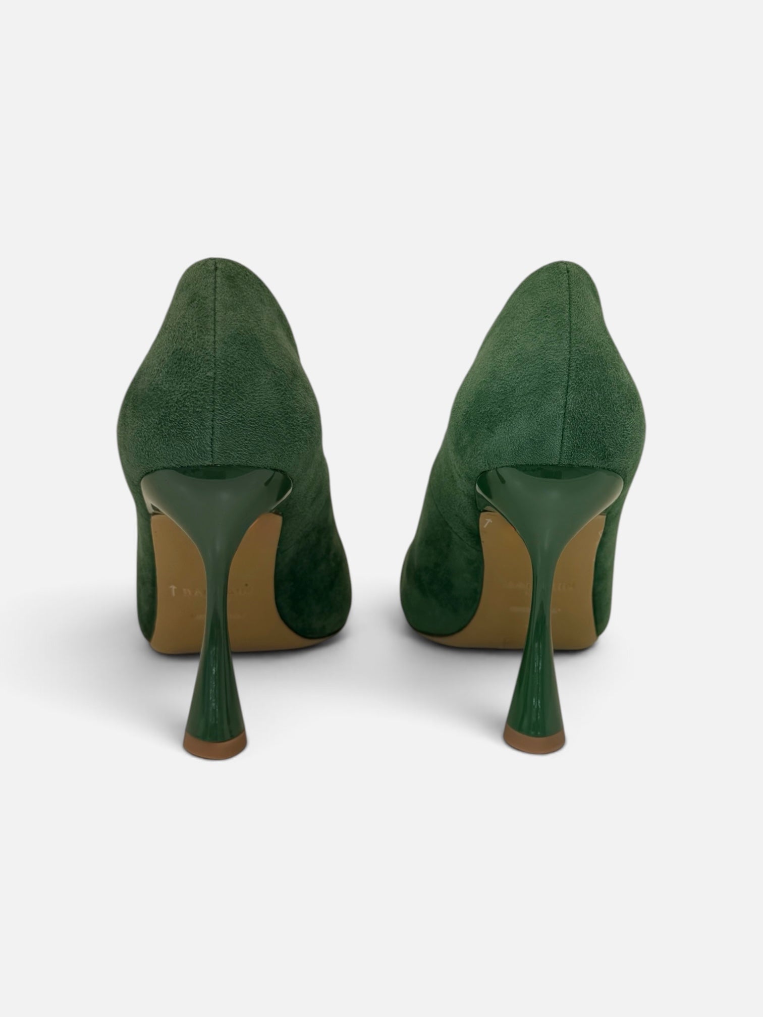 Green Suede Square-Toe Pumps