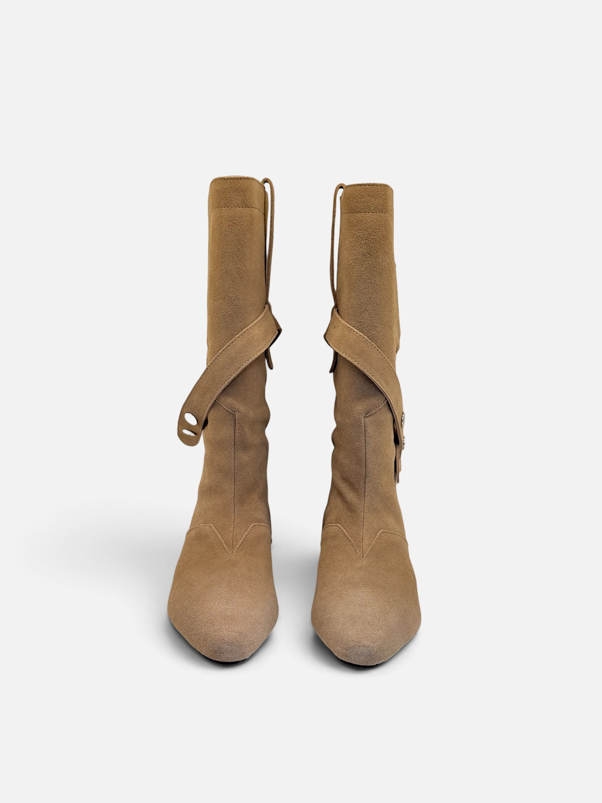 Beige Suede Slouchy Mid-Calf Boots