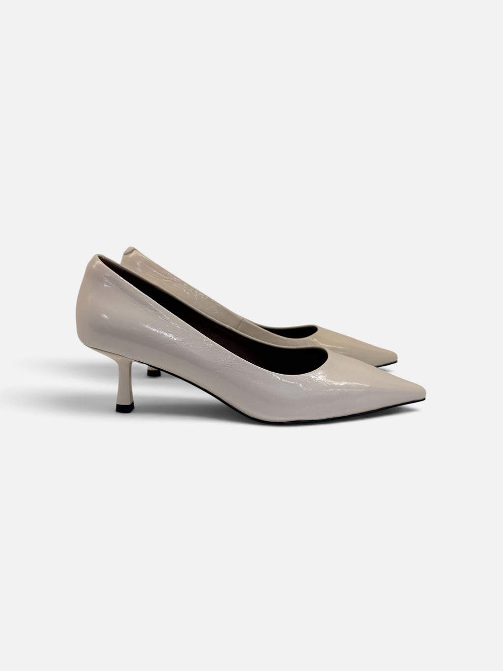 Minimalist Cream Patent Low-Heel Court Shoes