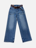 Wide-Leg Jeans with Layered Panel and Slightly Exposed Pockets