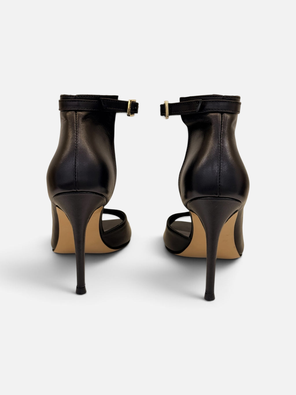 Dark Brown Leather Peep-Toe Ankle Booties