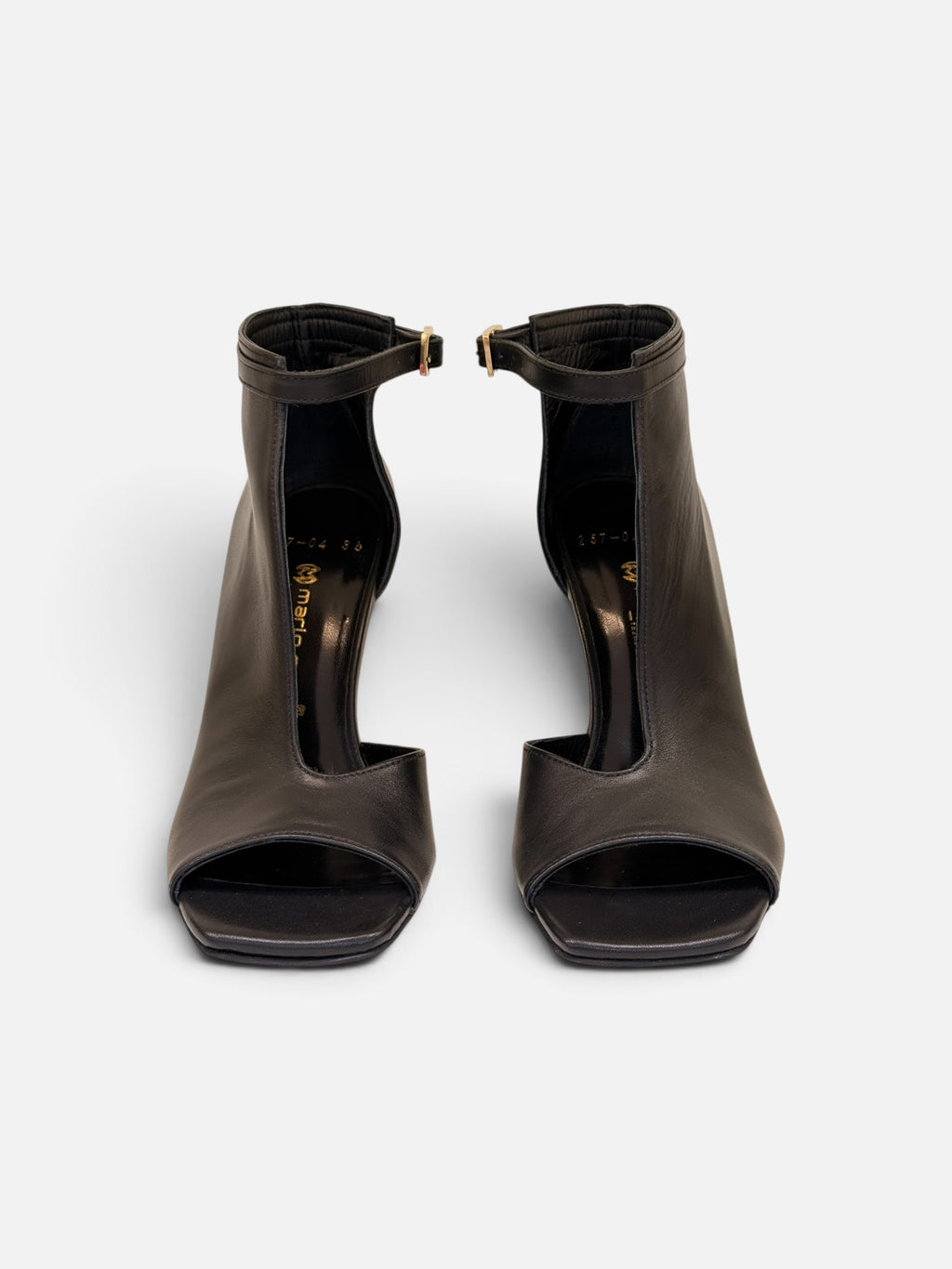 Dark Brown Leather Peep-Toe Ankle Booties