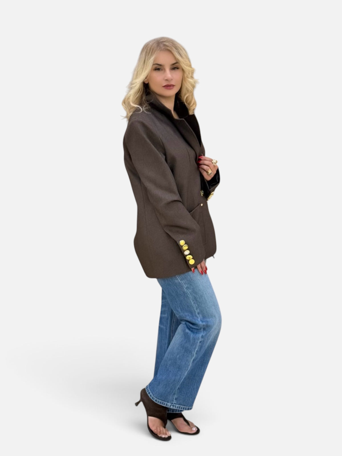 Brown Blazer with Gold Buttons