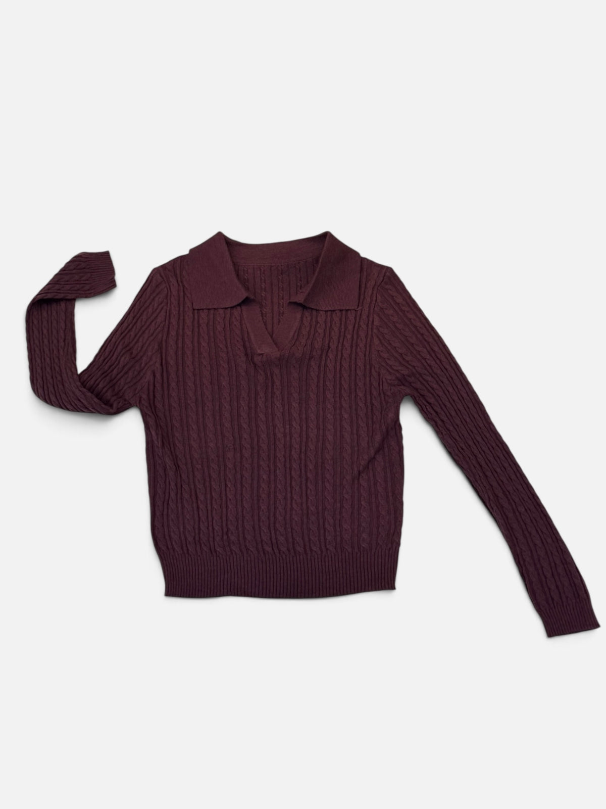 Cable Knit Collared V-Neck Sweater