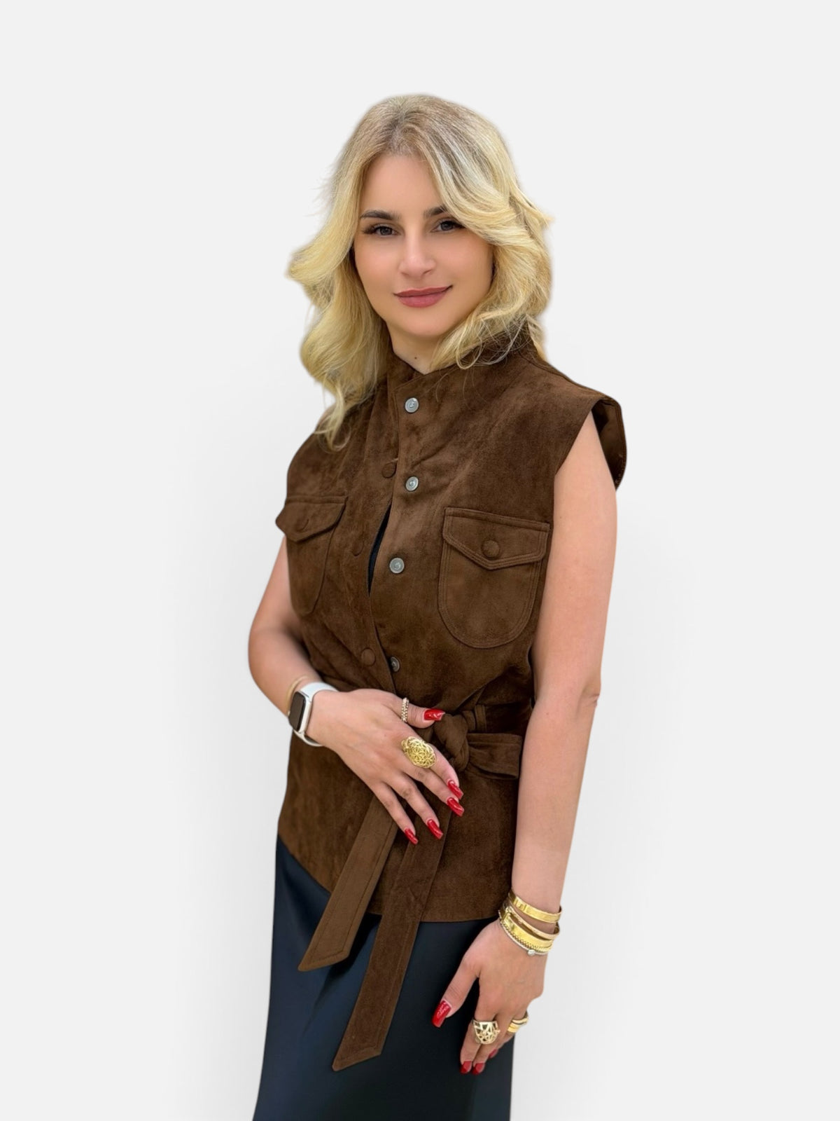 Brown Suede Belted Vest