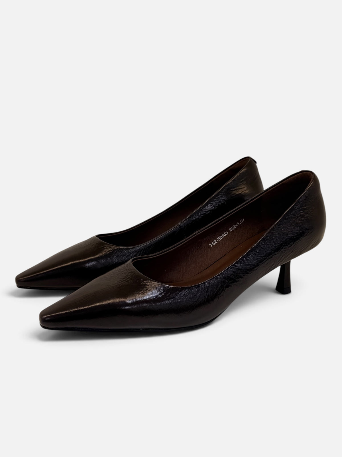 Dark Chocolate Pointed-Toe Kitten Heels