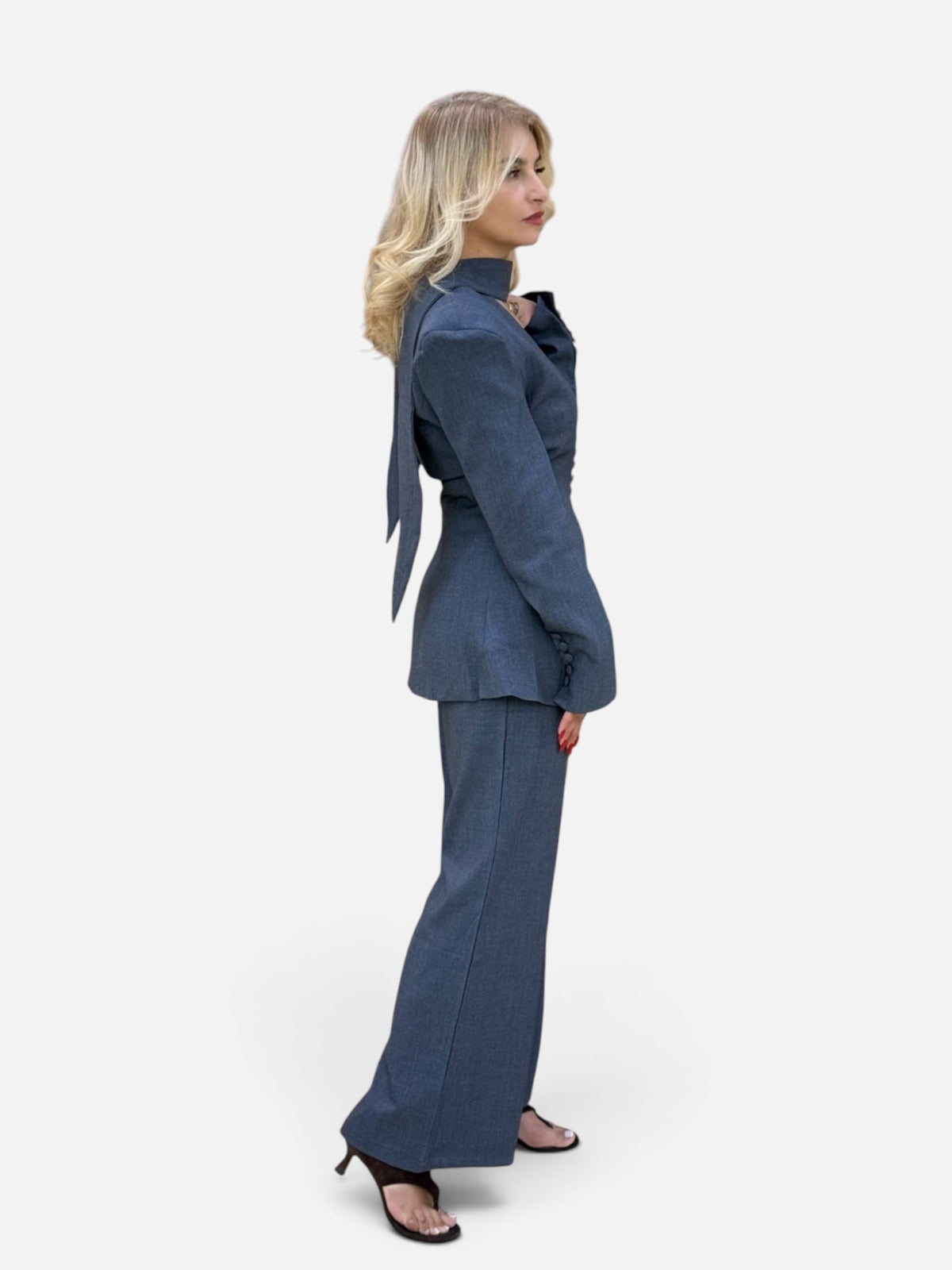 Grayish Blue Two-Piece Suit Set