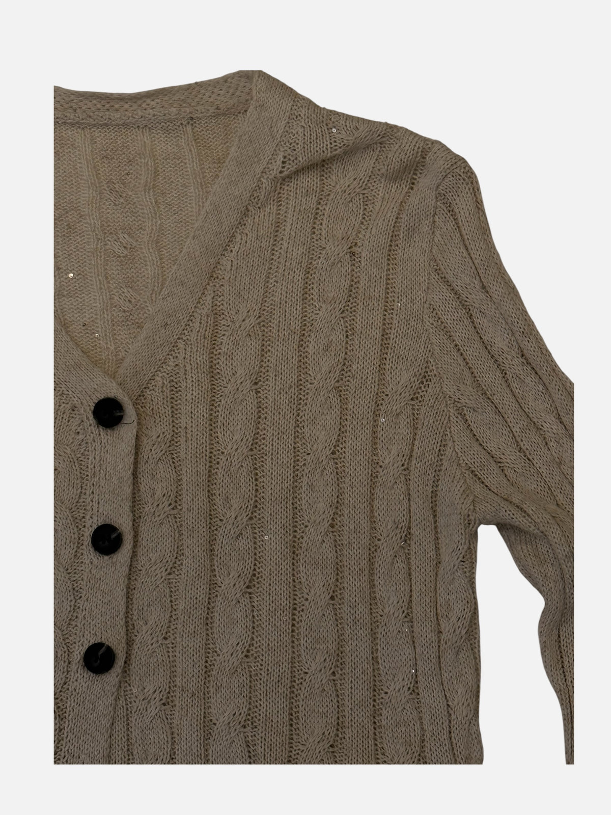 Sequin-Fleck Cable-Knit Cardigan
