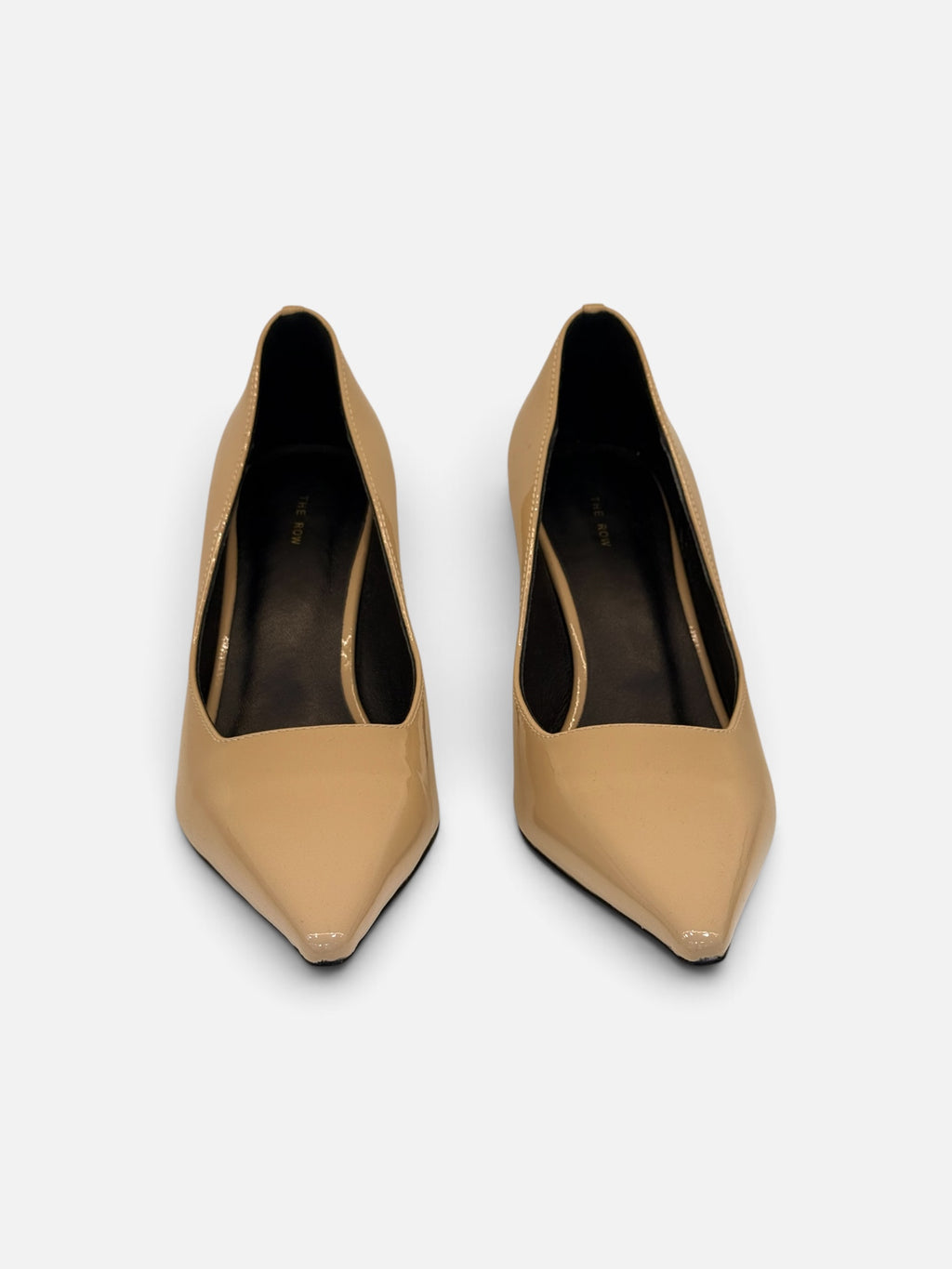 Glossy Beige Pointed-Toe Pumps