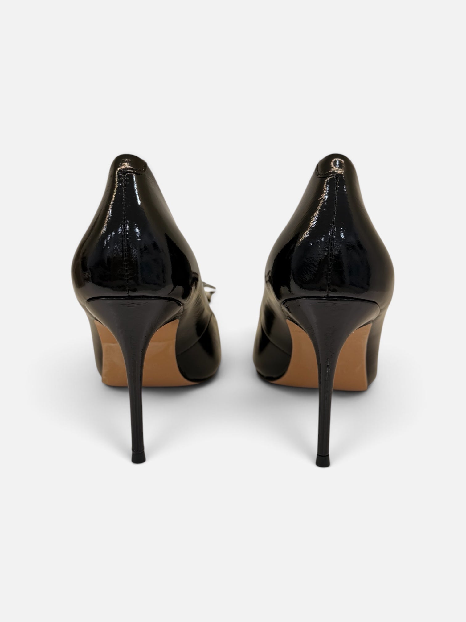 Glossy Black Pointed-Toe Pumps with Crystal Buckle