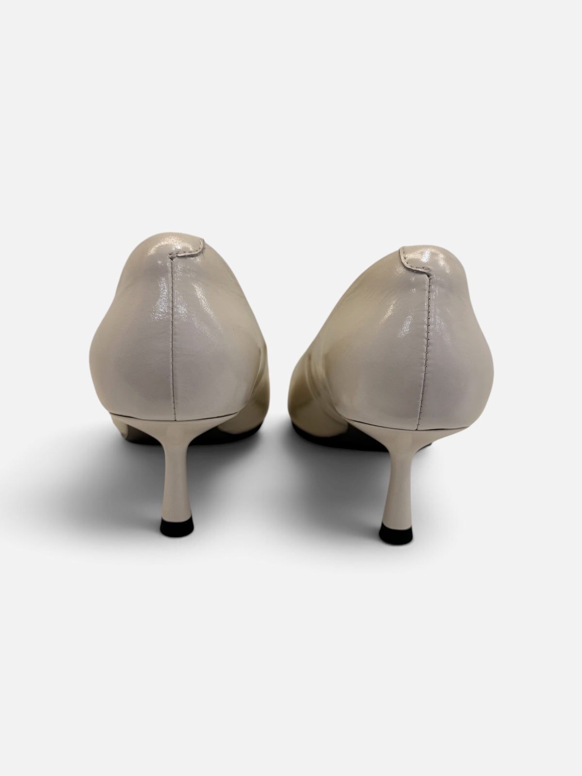 Minimalist Cream Patent Low-Heel Court Shoes