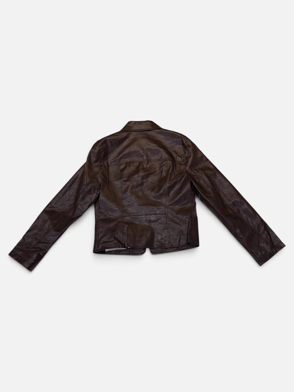 Dark Brown Faux Leather Zip Jacket