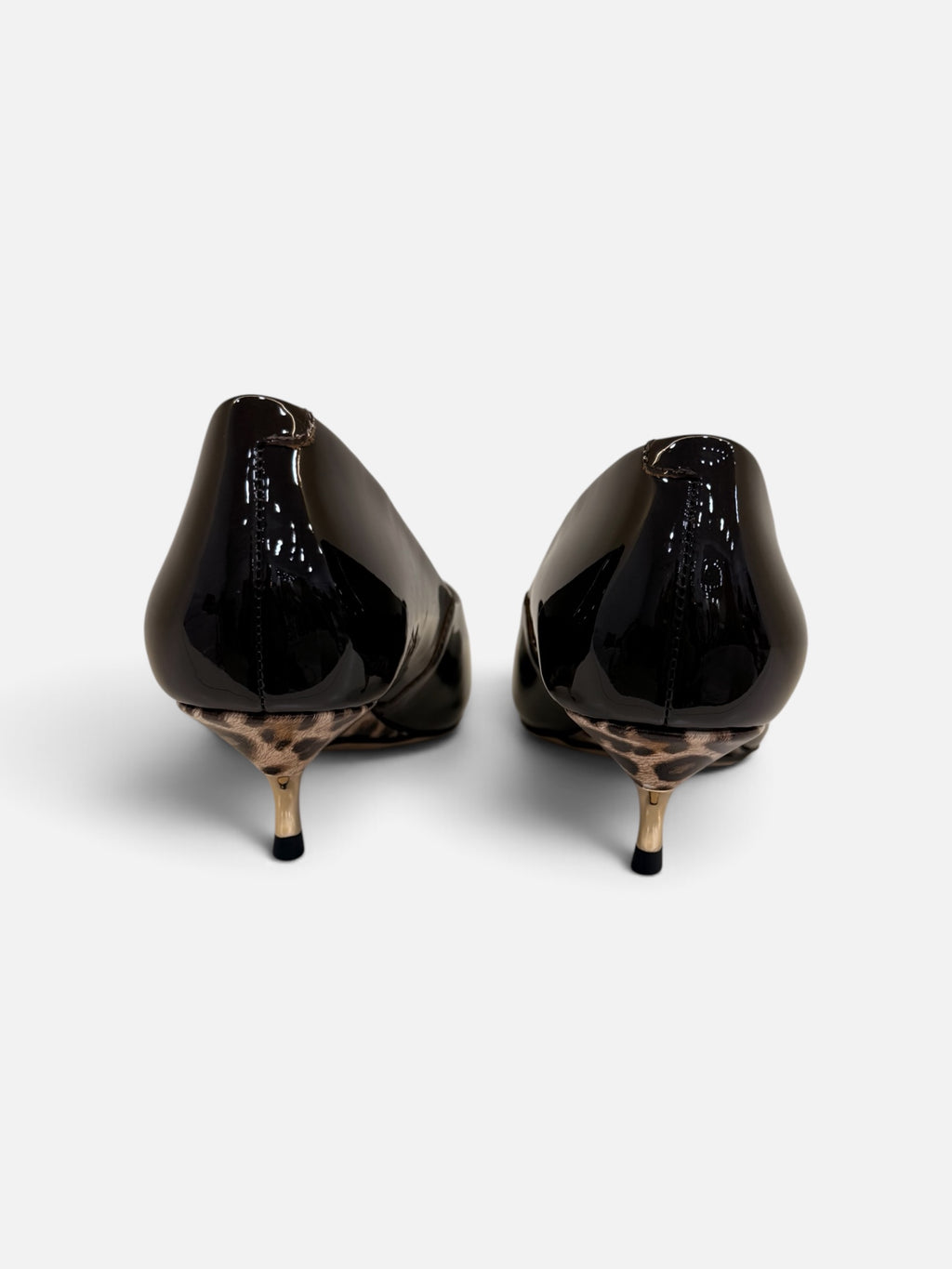 Dark Chocolate Patent Leopard-Sole Kitten Heels