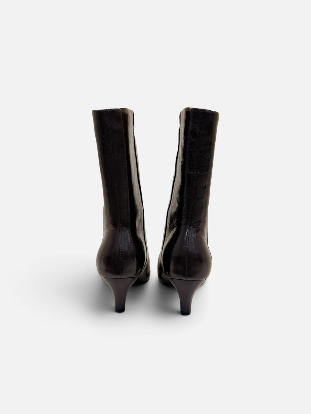 Dark Brown Leather Kitten-Heel Boots