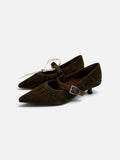 Dark Brown Suede Mary Jane Kitten Heels