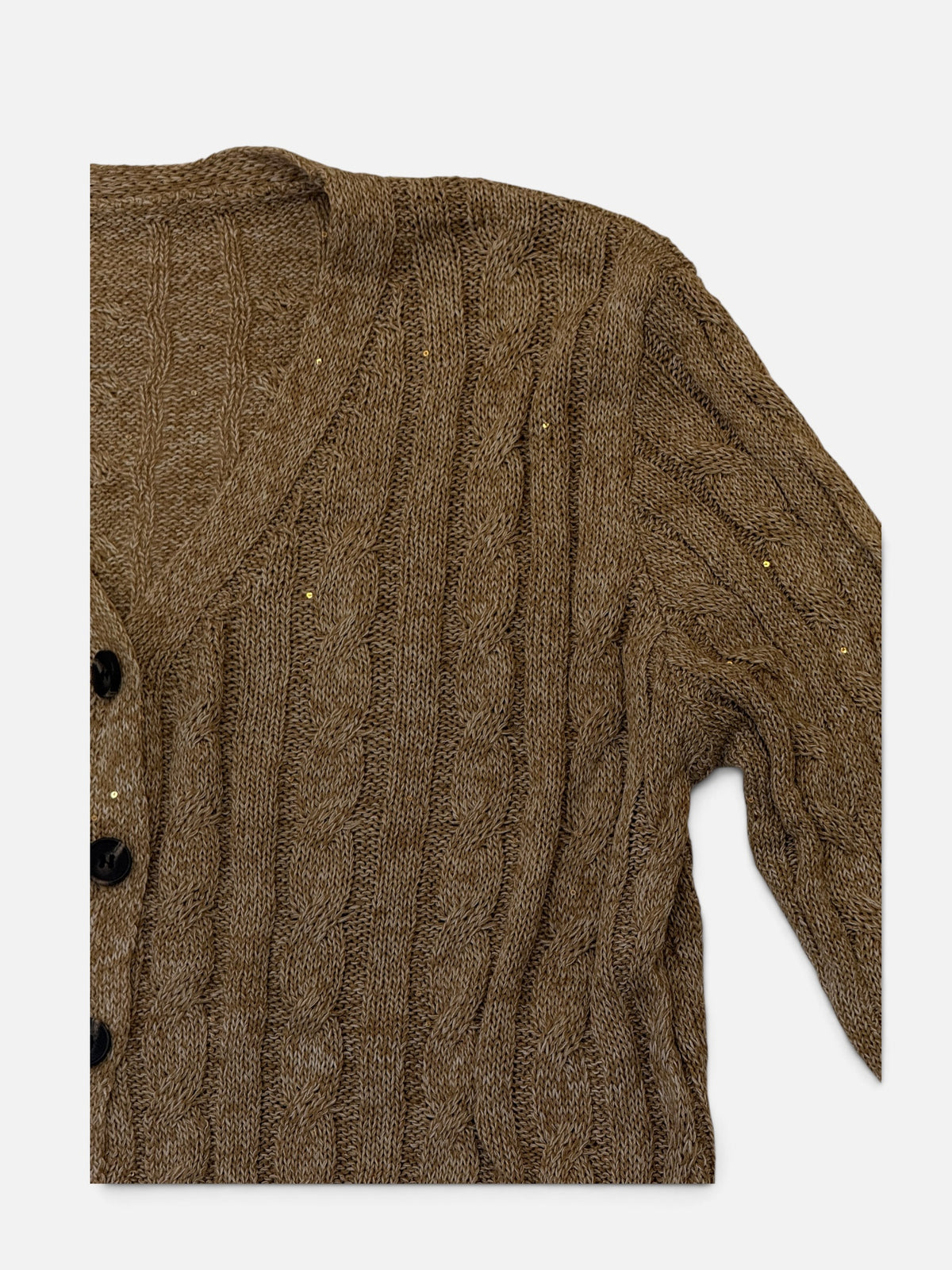 Sequin-Fleck Cable-Knit Cardigan