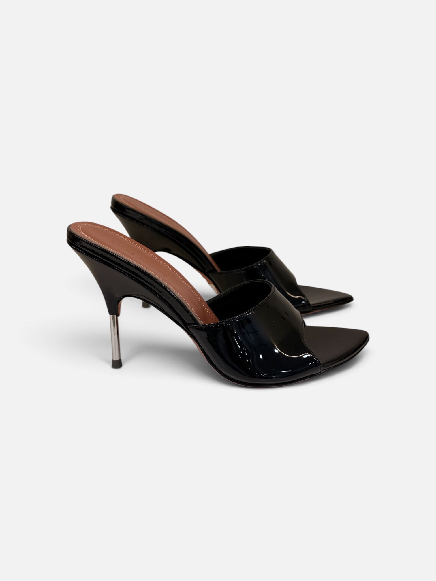 Black Patent Leather Pointed-Toe Mule Heels