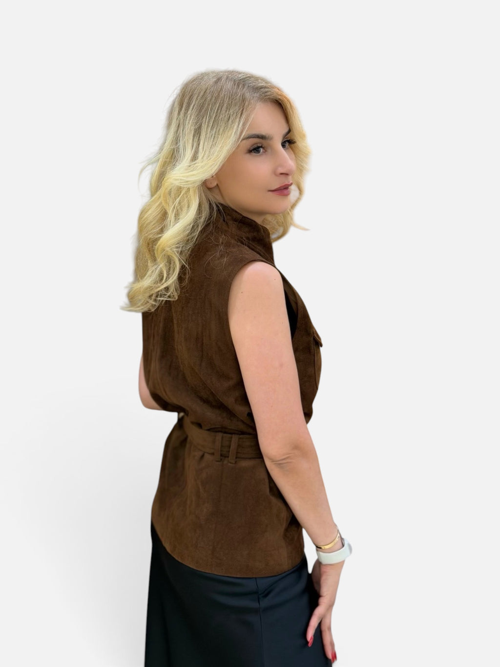 Brown Suede Belted Vest