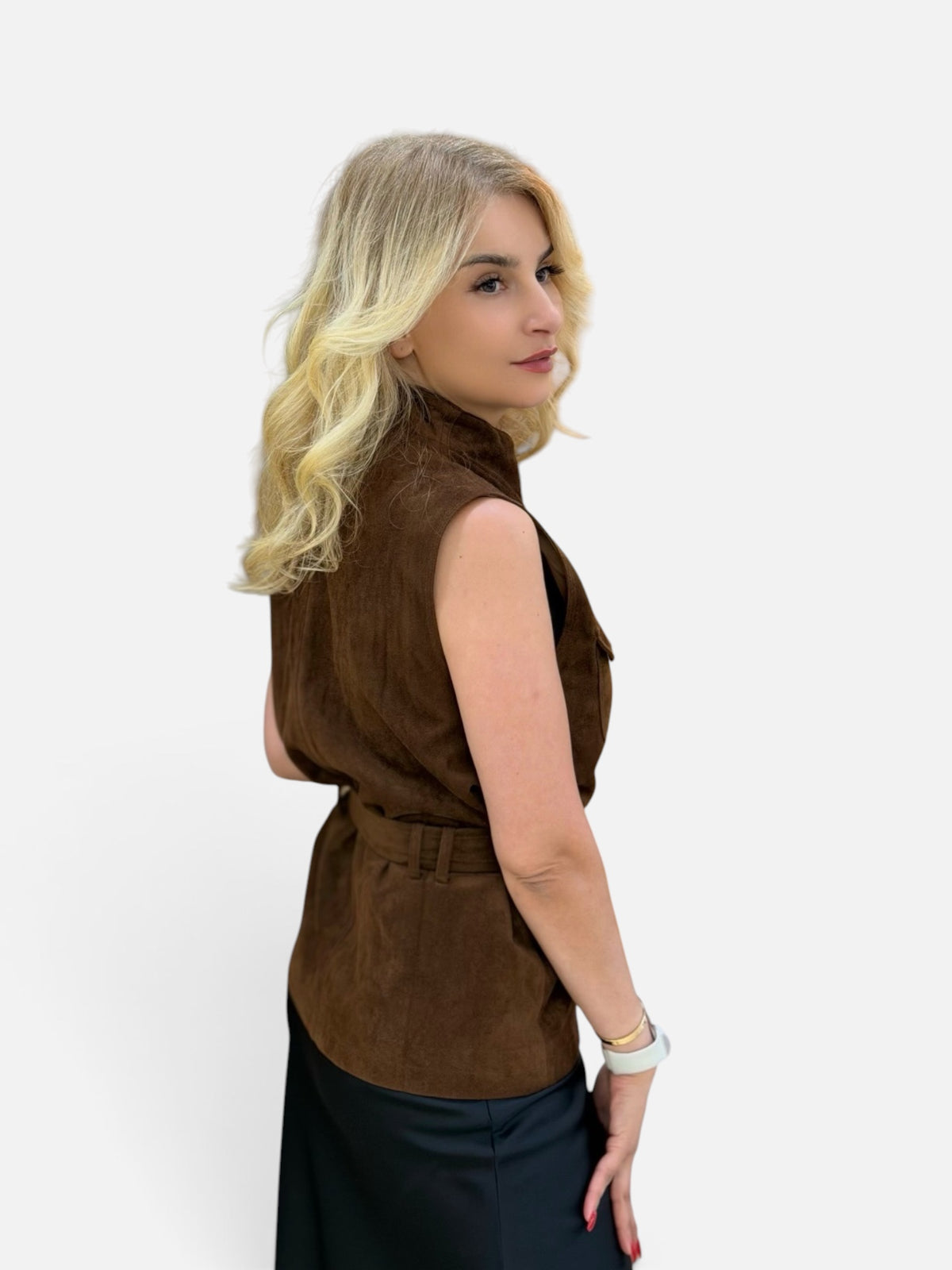 Brown Suede Belted Vest