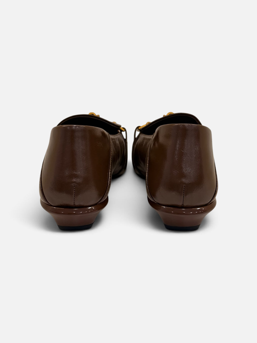 Classic Dark Brown Leather Flat Loafers with Gold Hardware