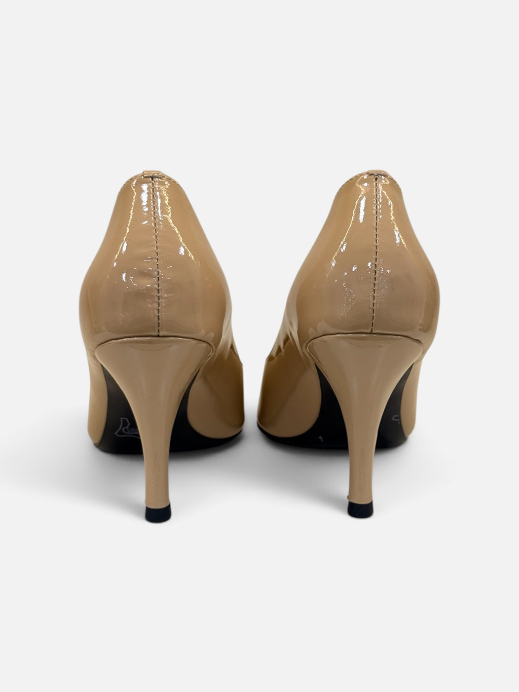 Glossy Beige Pointed-Toe Pumps