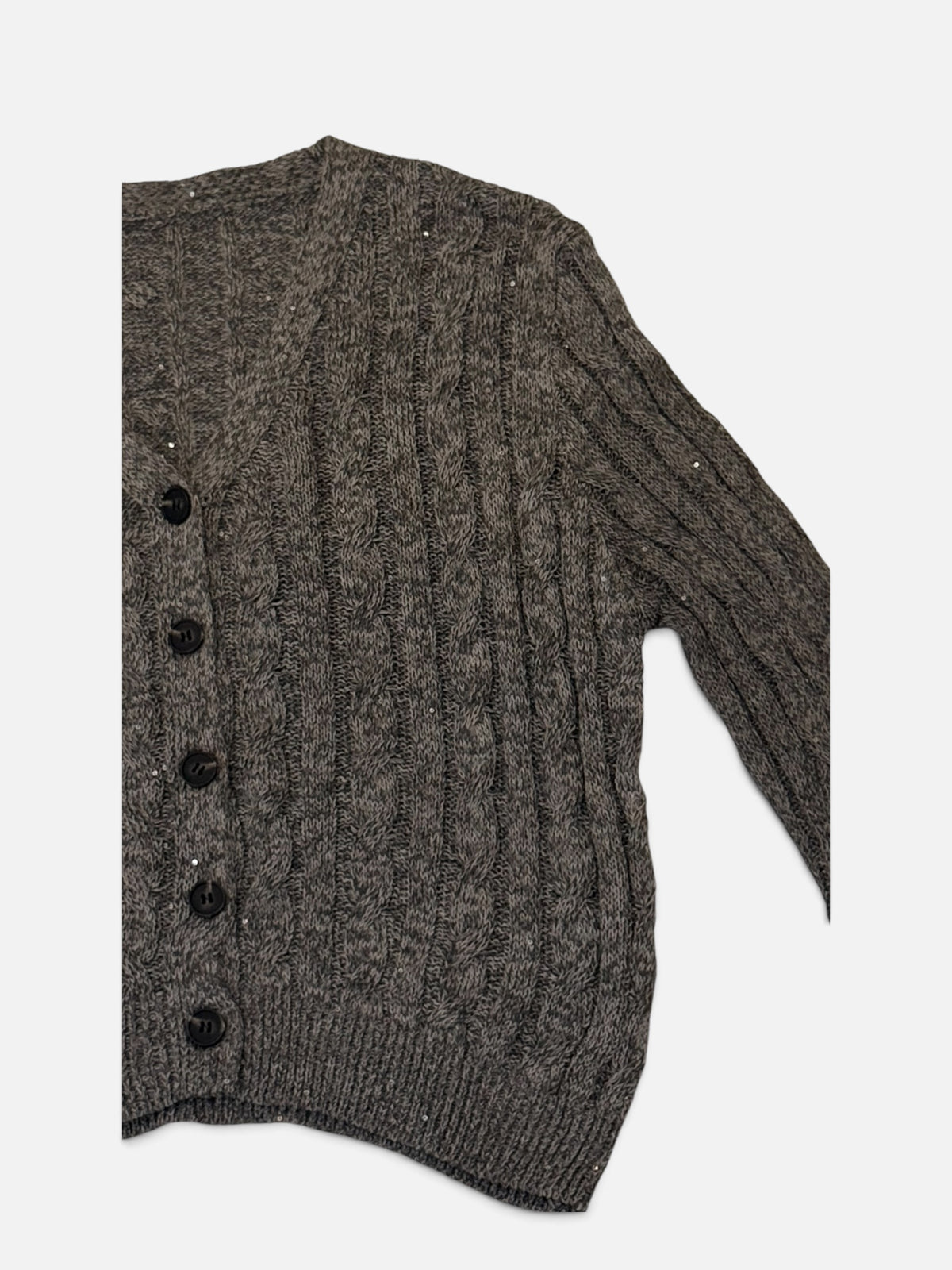 Sequin-Fleck Cable-Knit Cardigan