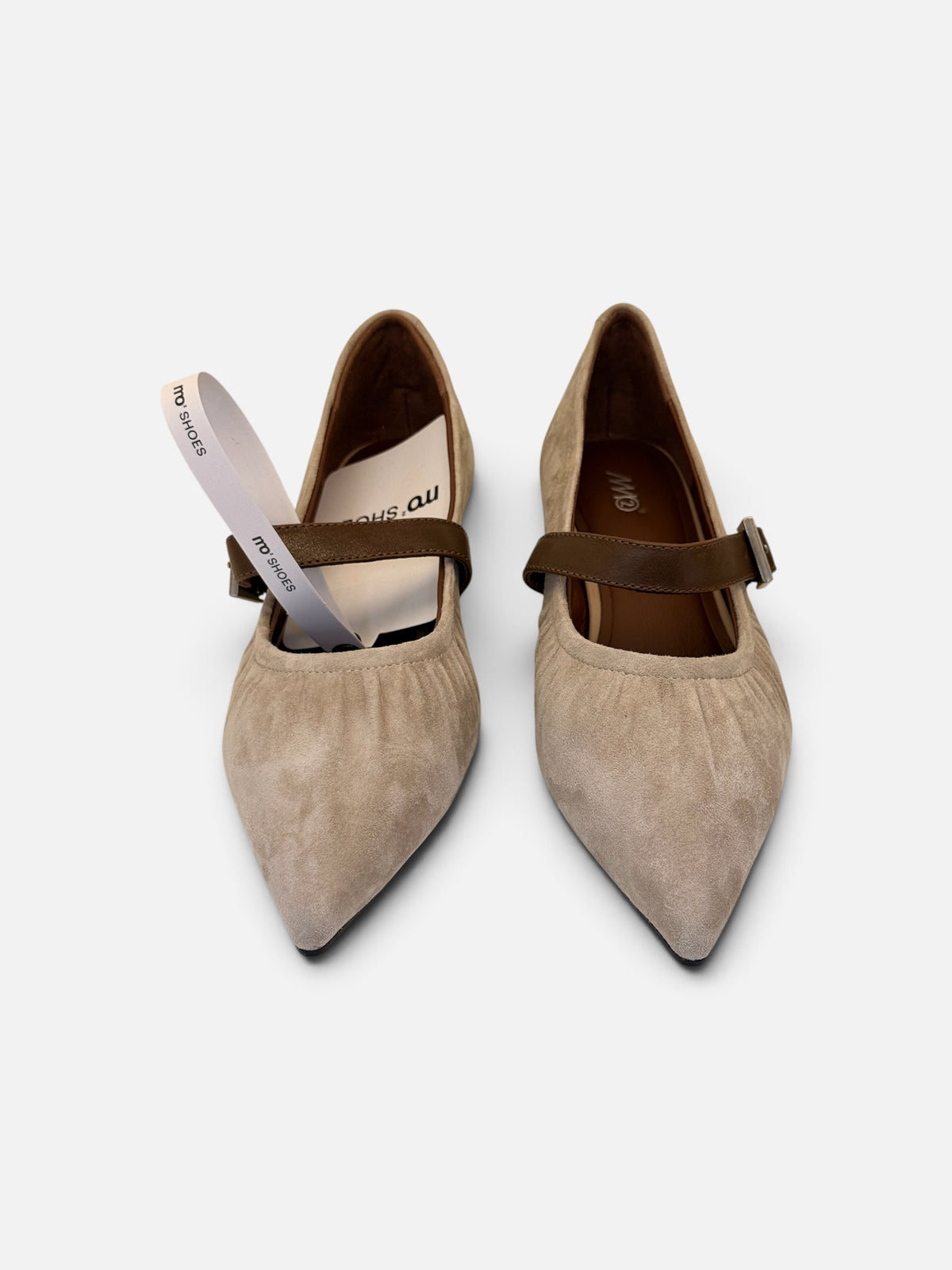 Beige Suede Mary Jane Kitten Heels