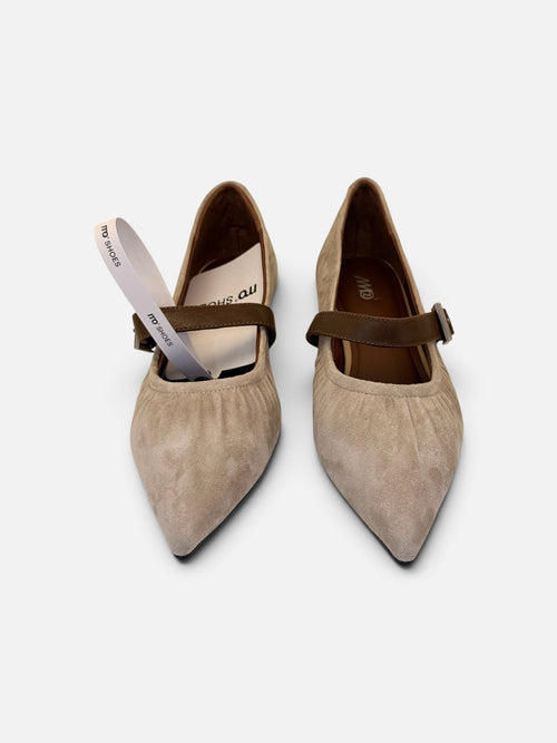 Beige Suede Mary Jane Kitten Heels