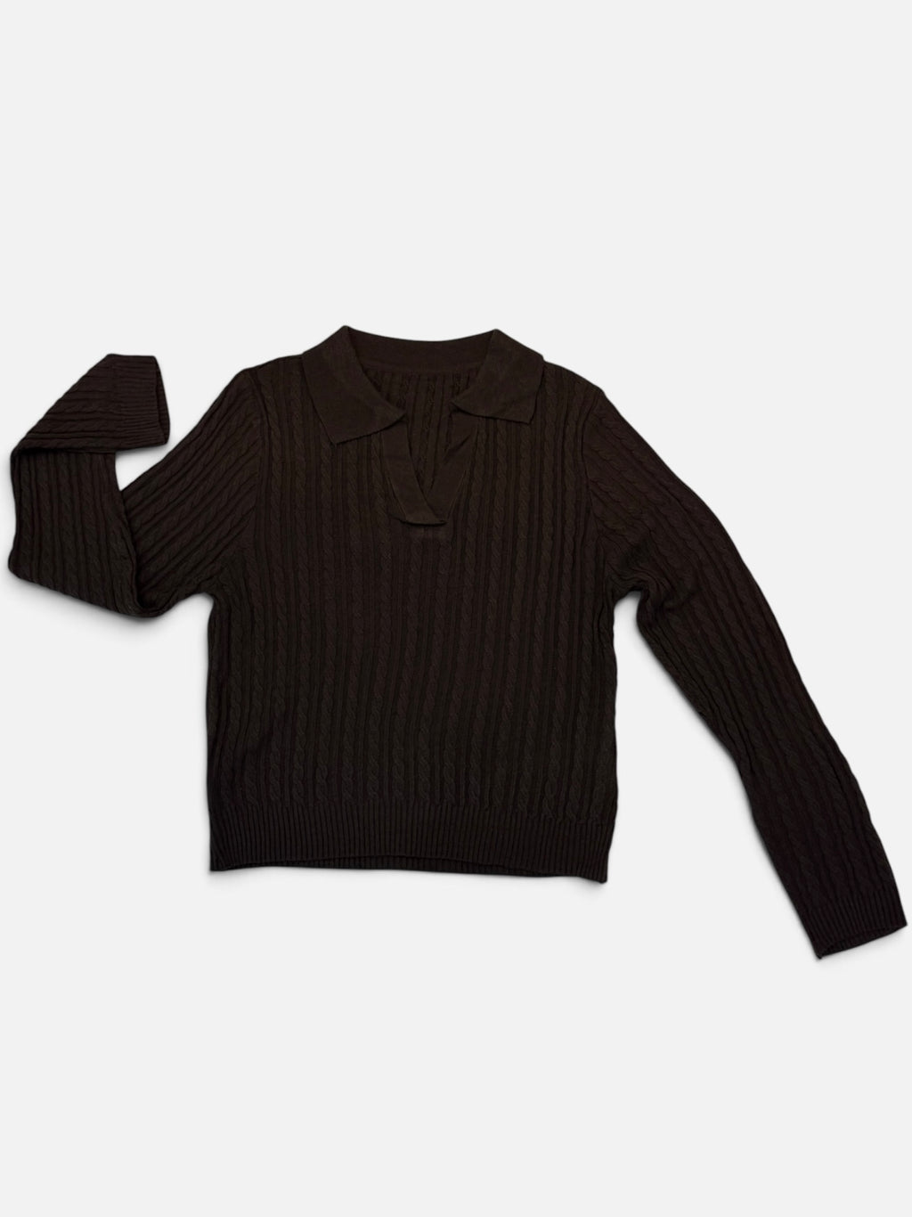Cable Knit Collared V-Neck Sweater
