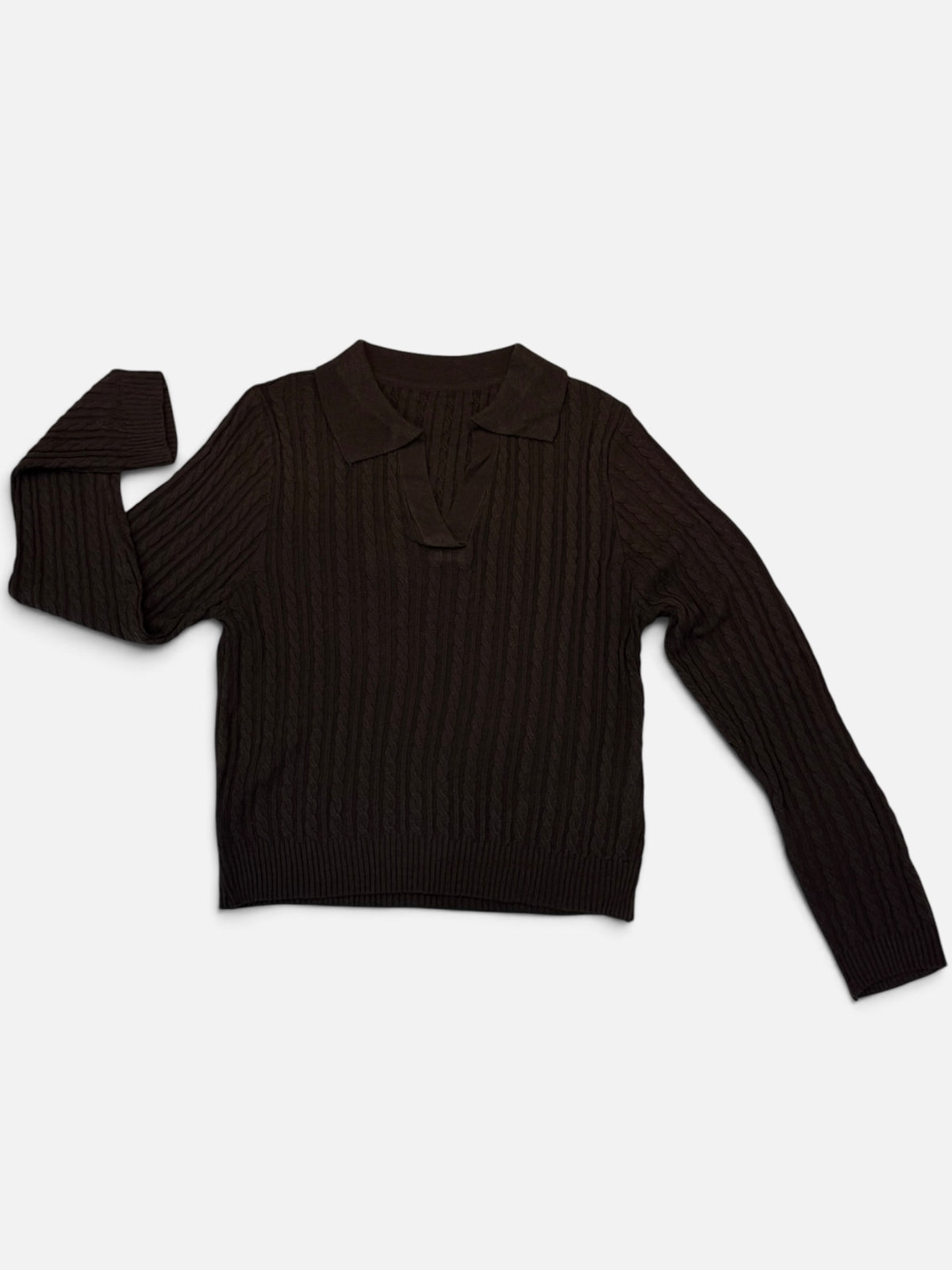 Cable Knit Collared V-Neck Sweater